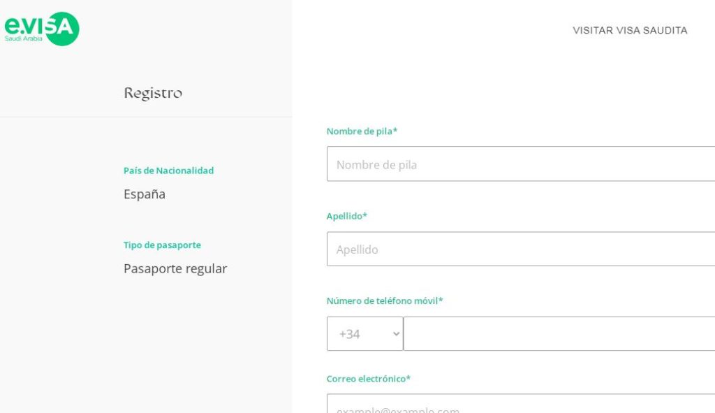 Registro visado online Arabia Saudi